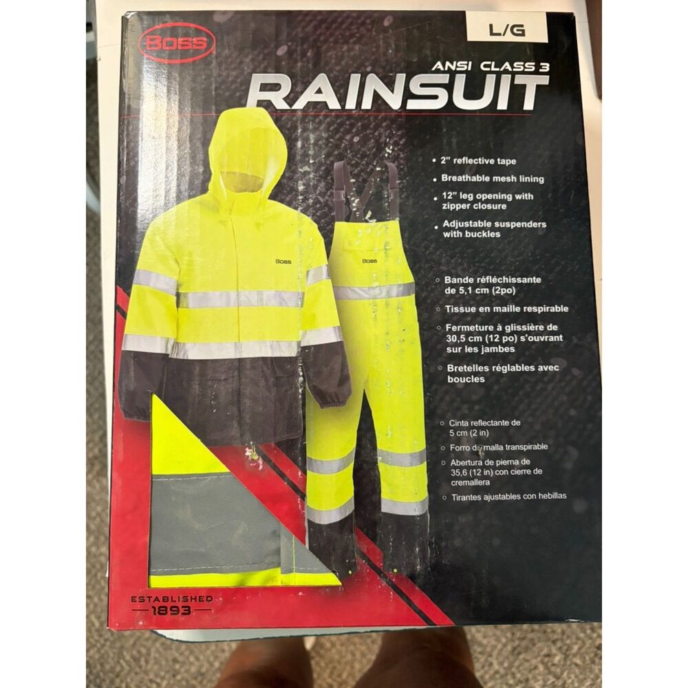 Boss Heavy duty 2 pc rainsuit with reflective strips